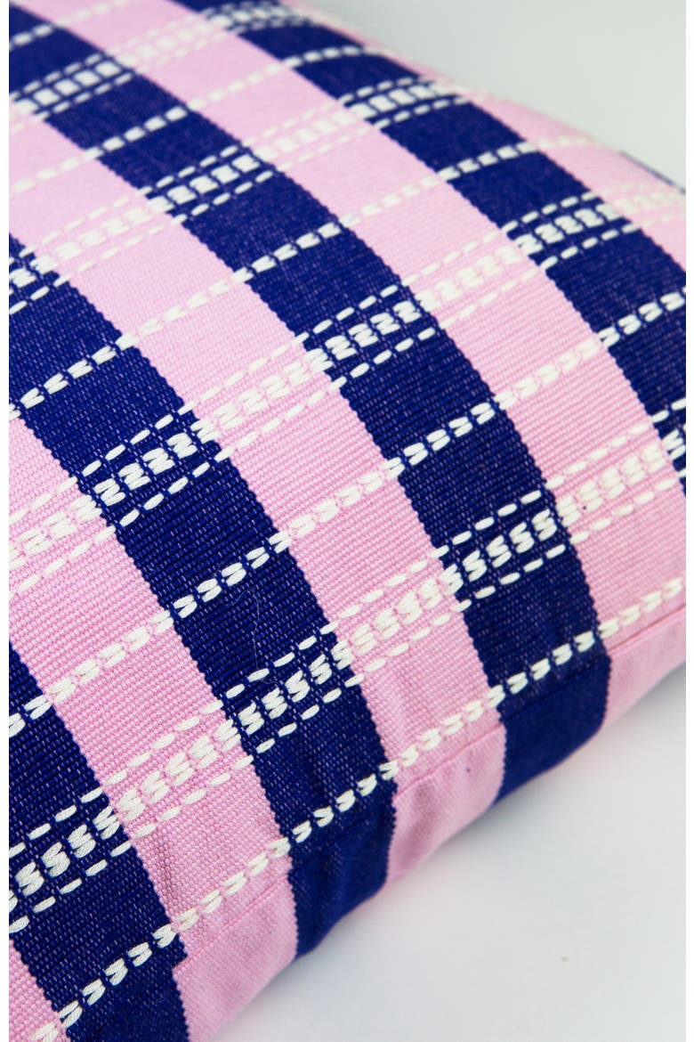 Santiago Grid Bold Stripe Handwoven Cotton Square Throw Pillow, Alternate, color, Blue and Light Pink
