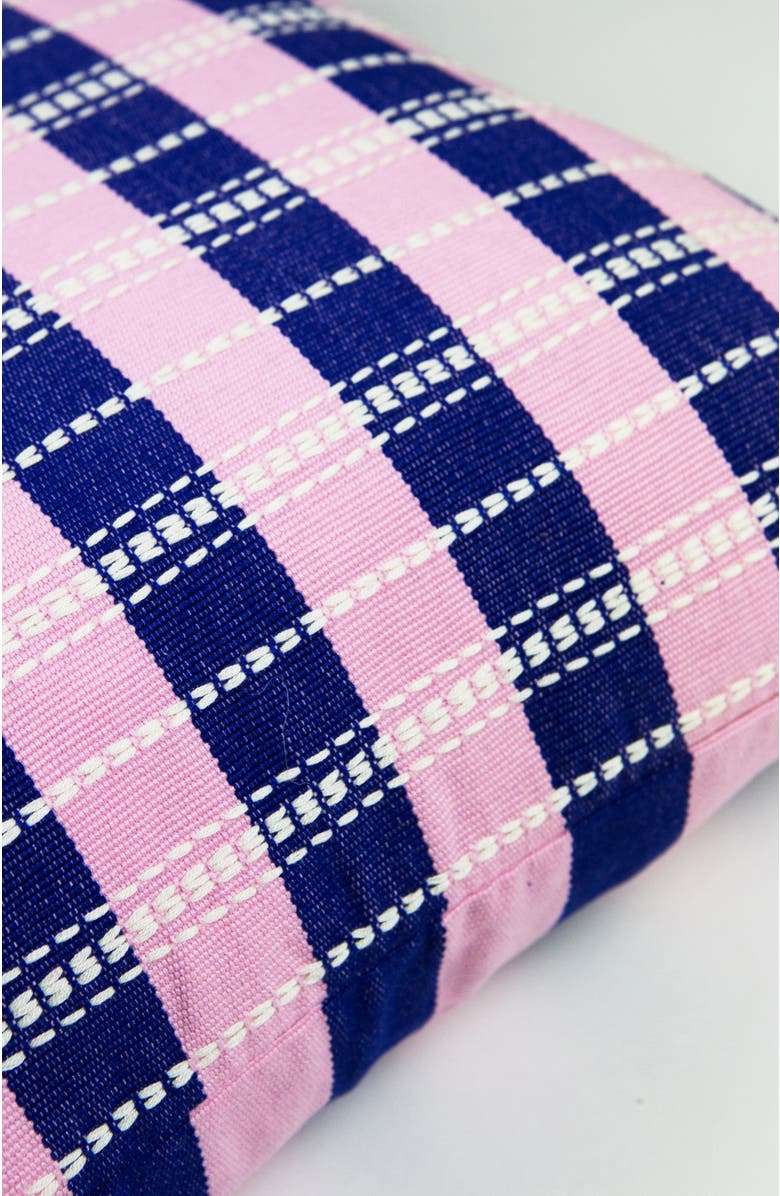Archive New York Santiago Grid Bold Stripe Handwoven Cotton Square Throw Pillow, Alternate, color, Blue And Light Pink