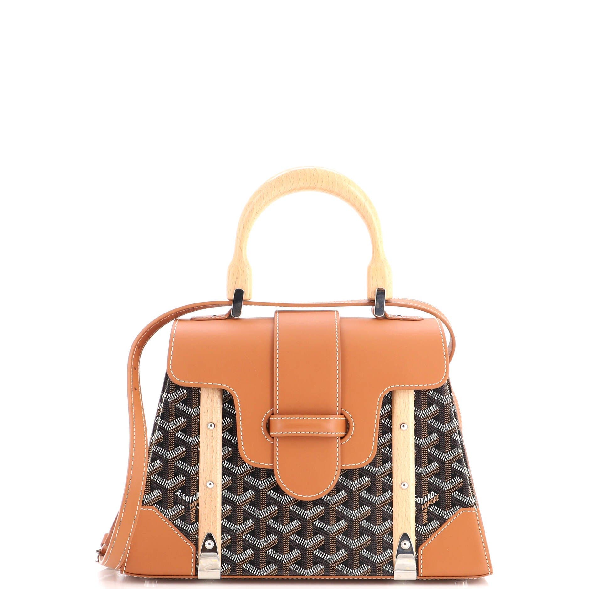 Saigon Top Handle Bag Coated Canvas with Leather PM, Main, color, Brown