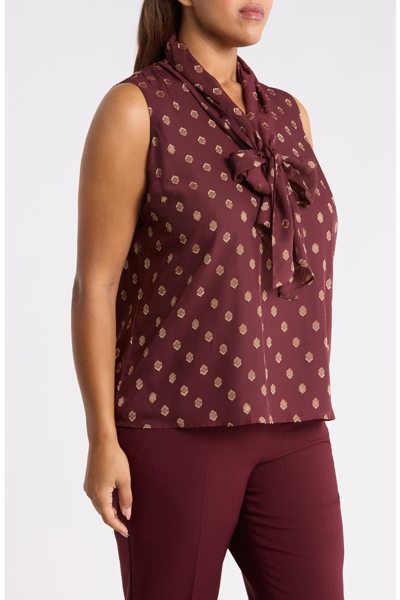Bow Tie Neck Sleeveless Shell, Alternate, color, BAROLO / GOLD