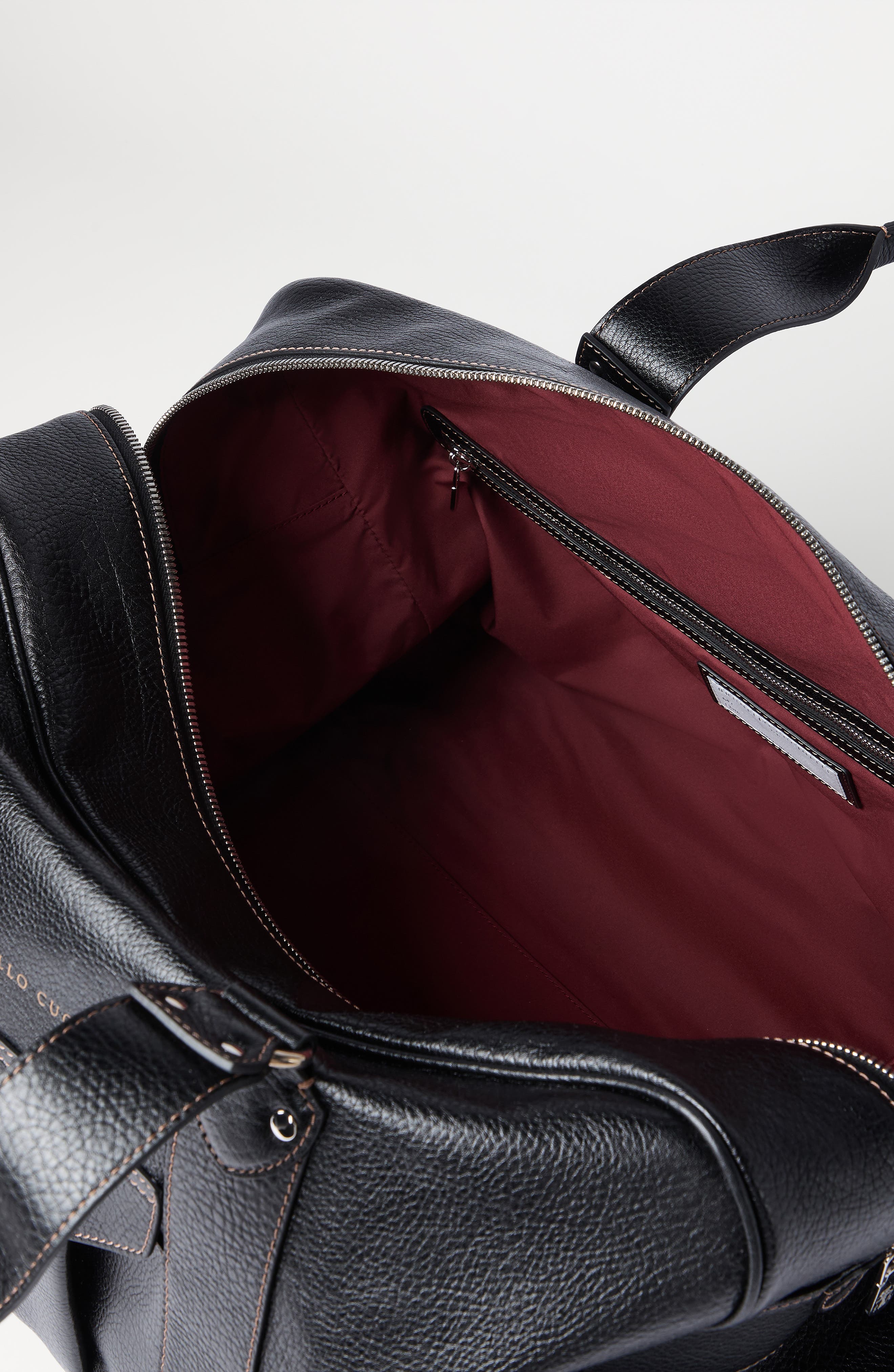 Brunello Cucinelli Grained calfskin street bag, Alternate, color, Black