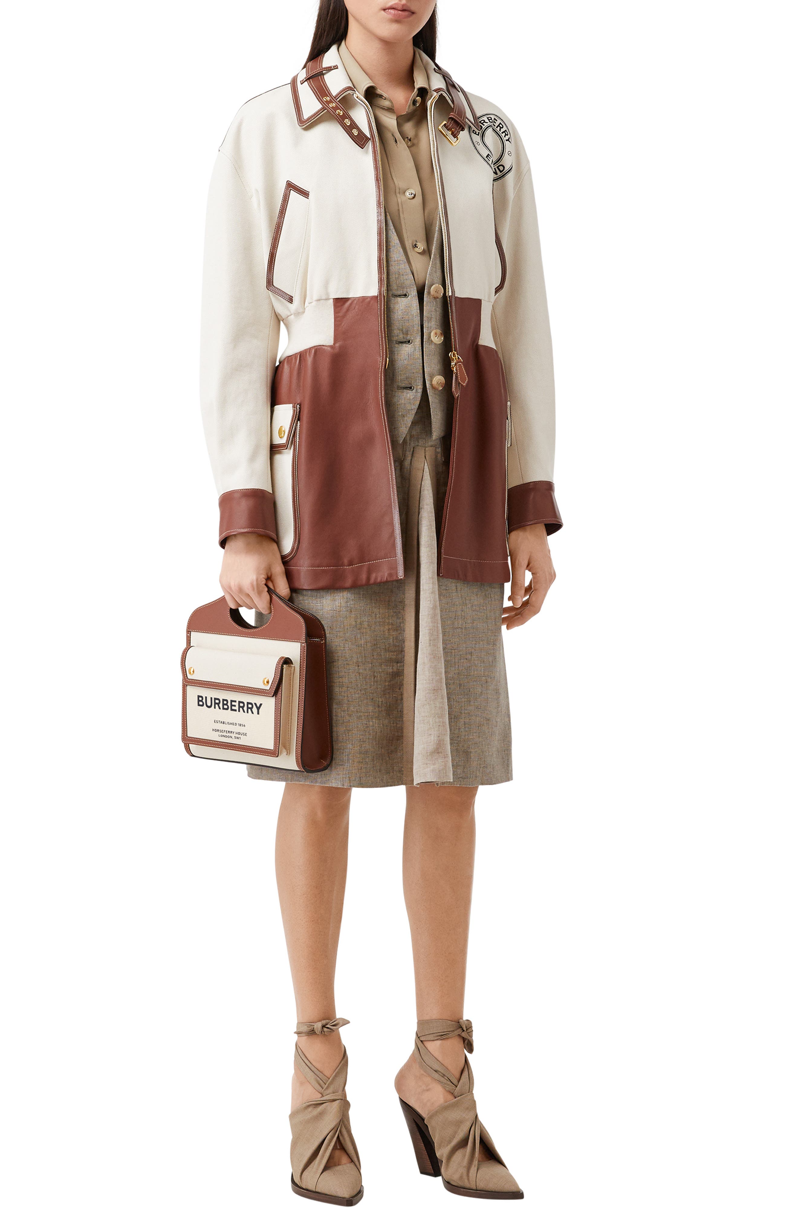 Burberry Mini Two-Tone Canvas & Leather Pocket Bag, Alternate, color, 