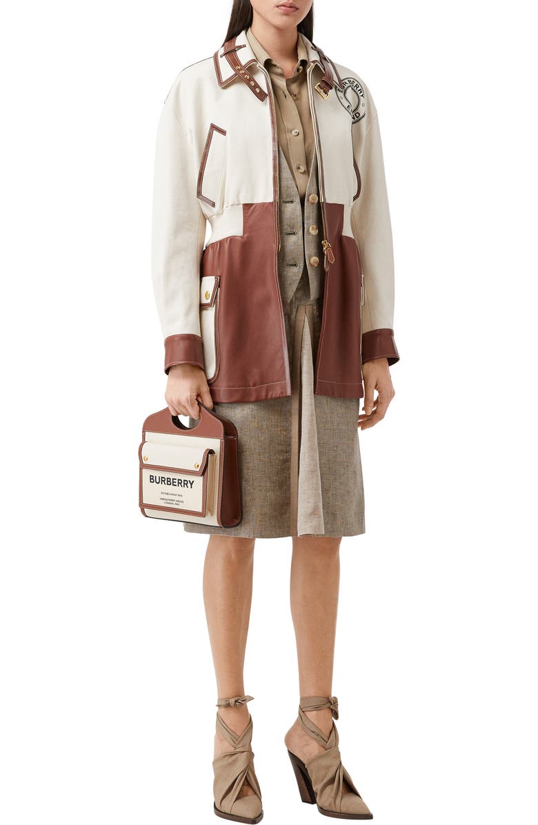 Burberry Mini Two-Tone Canvas & Leather Pocket Bag, Alternate, color,