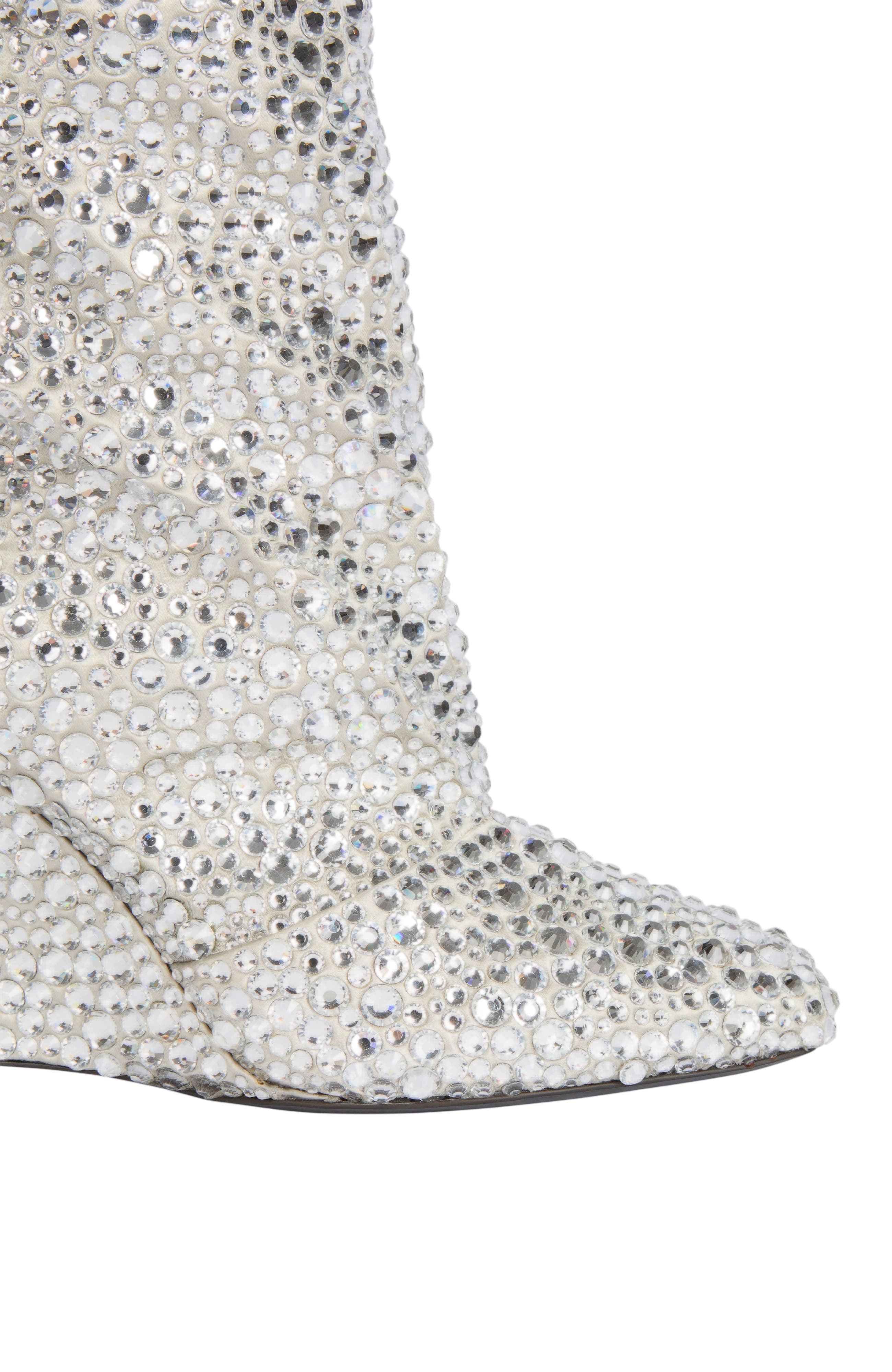 Wedge Thigh-High Satin Boots with Crystals, Alternate, color, Silver