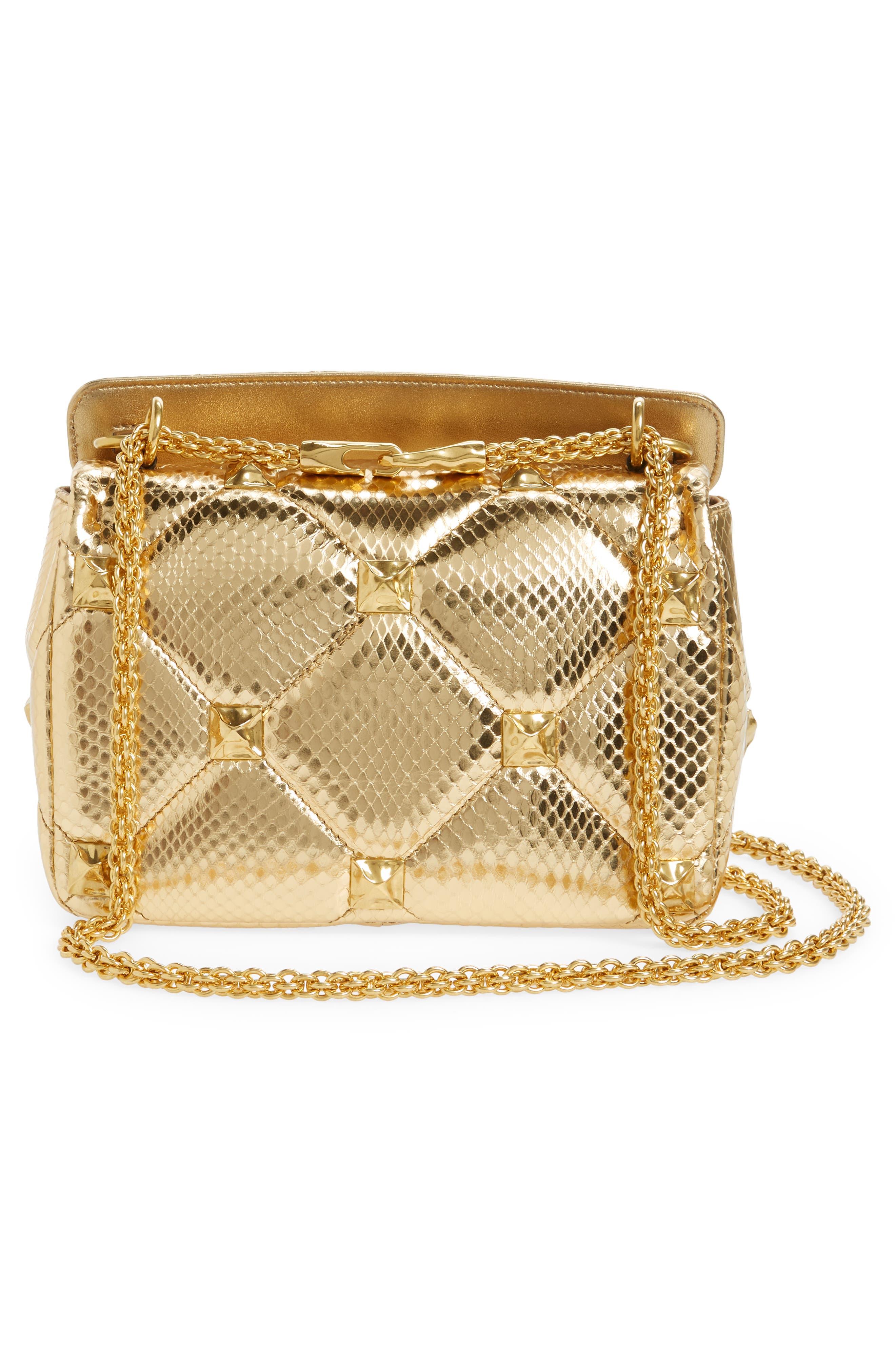 Valentino Garavani Medium Roman Stud Embossed Metallic Leather Shoulder Bag, Alternate, color, 