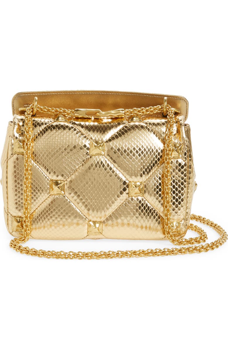 Valentino Garavani Medium Roman Stud Embossed Metallic Leather Shoulder Bag, Alternate, color,