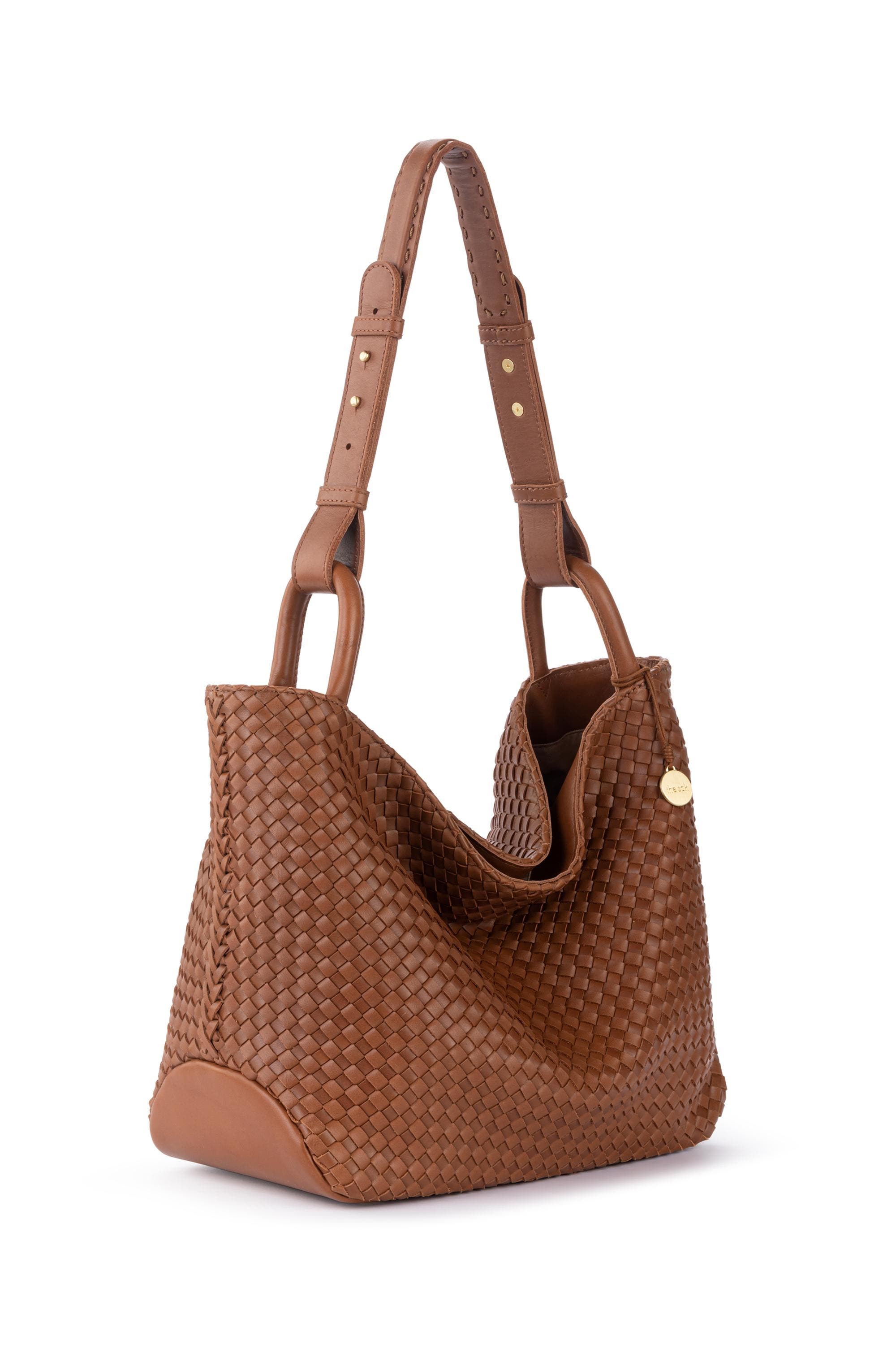 The Sak Los Feliz Medium Tote Woven Leather Bag, Alternate, color, Cognac Woven