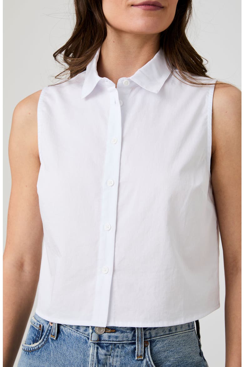 Cotton Poplin Sleeveless Button-Up Top, Main, color, WHITE
