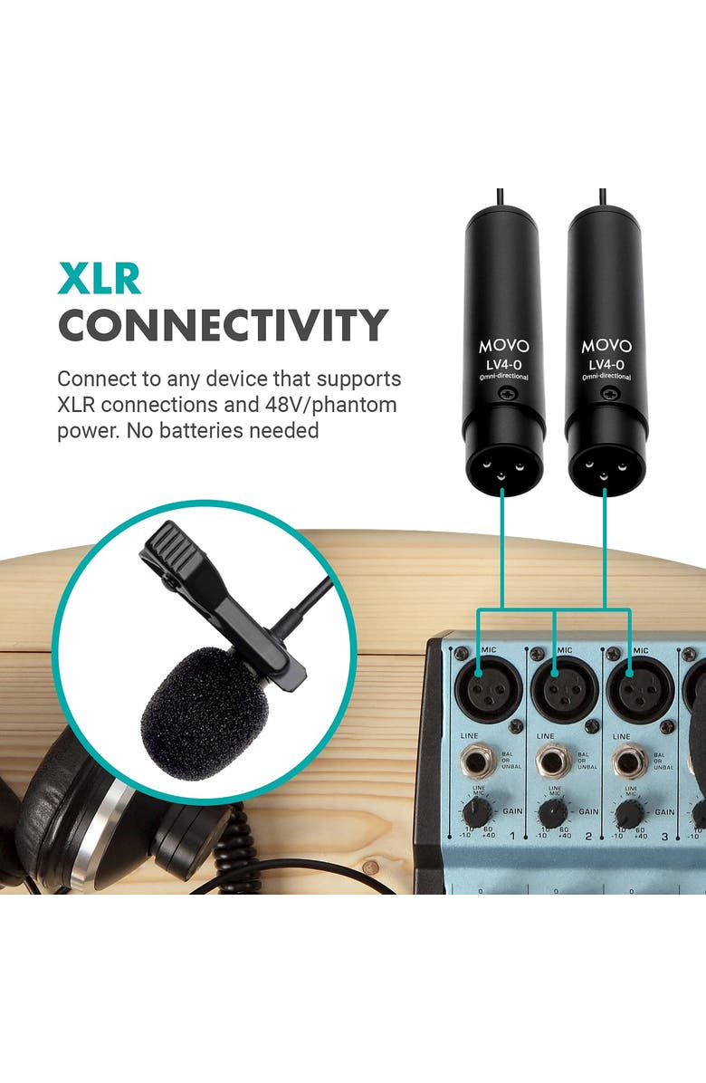 MOVO LV4-O2 Omnidirectional Lavalier Mic Set - XLR Phantom Powered, Alternate, color, Black