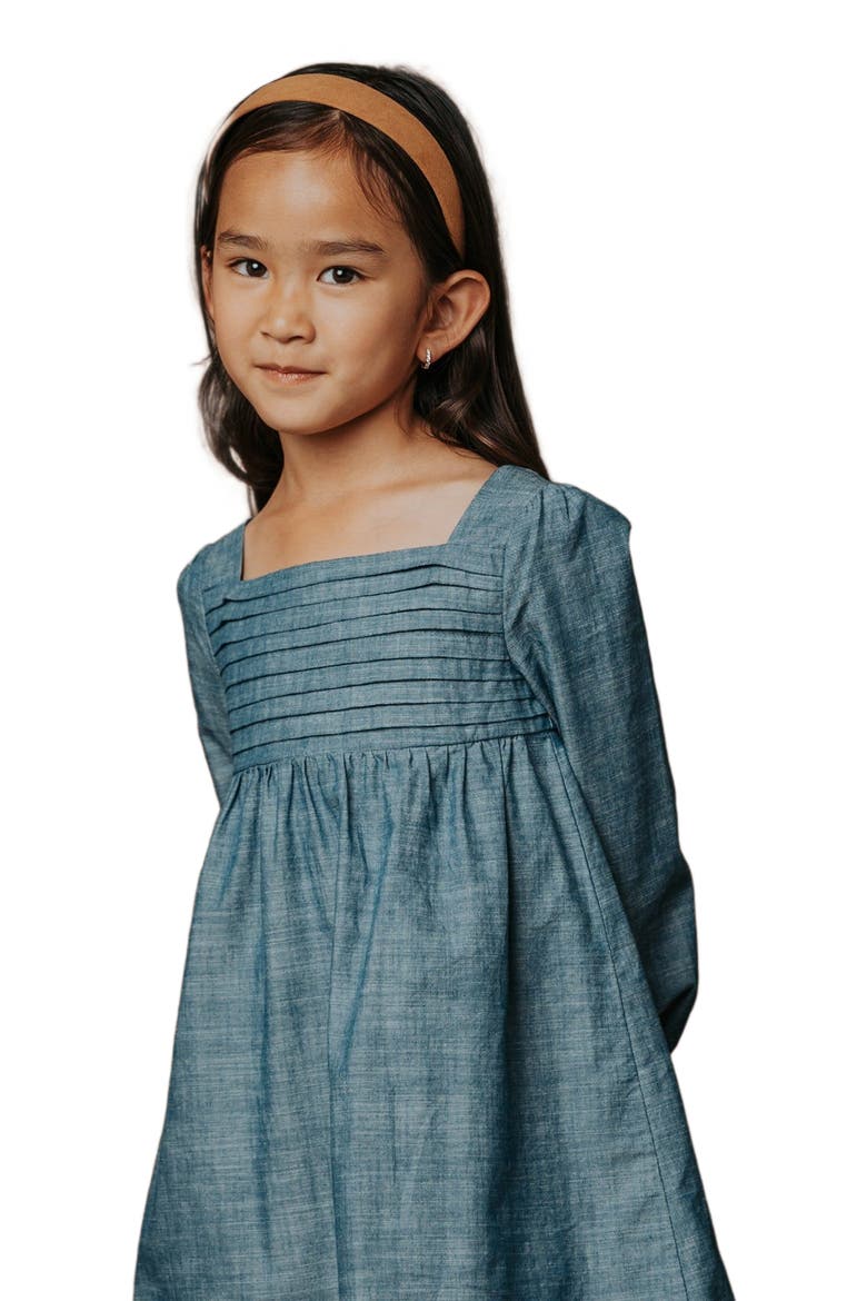 Girls' Organic Ruched Chambray Dress, Toddler, Alternate, color, Pleated Chambray