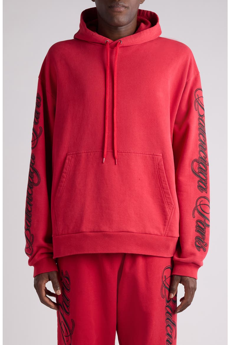 Big B Cursive Logo Embroidered Oversize Dry Fleece Hoodie, Main, color, 6167 RED/ BLACK