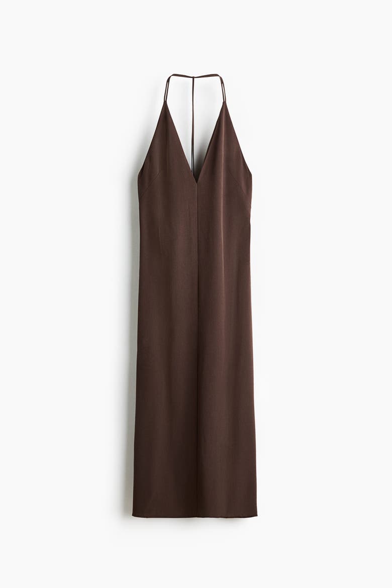 Crêpe Halterneck Dress, Alternate, color, Dark brown