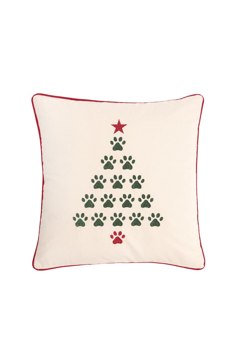 C&F Home Christmas Tree Paws Embroidered Throw Pillow, 18" x 18", Main, color, Green