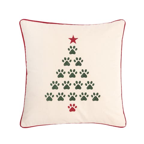 Christmas Tree Paws Embroidered Throw Pillow, 18" x 18"