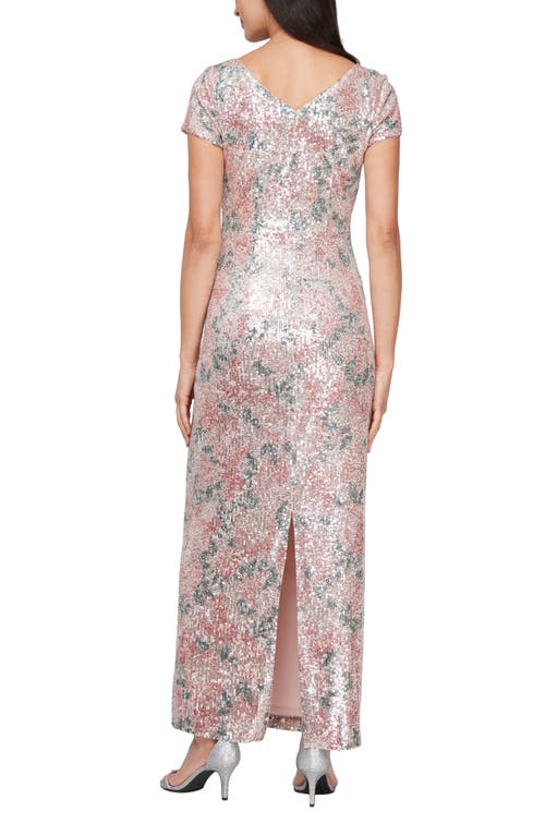 ALEX EVENINGS ALEX EVENINGS ROSE PRINT SEQUIN GOWN 