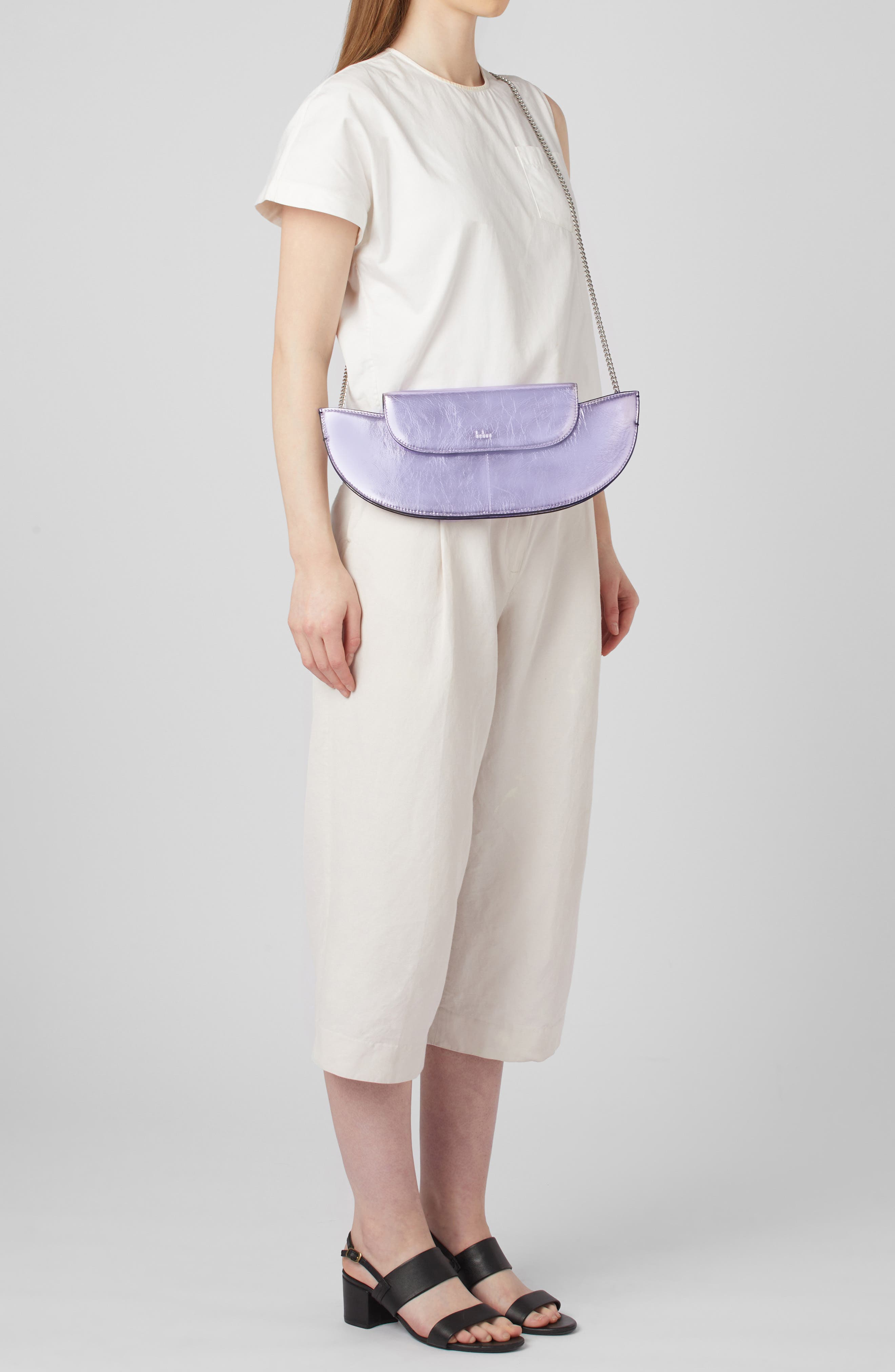 behno Nadia Metallic Leather Clutch, Alternate, color, Thistle