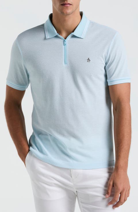 Cotton Blend Jacquard Zip Polo