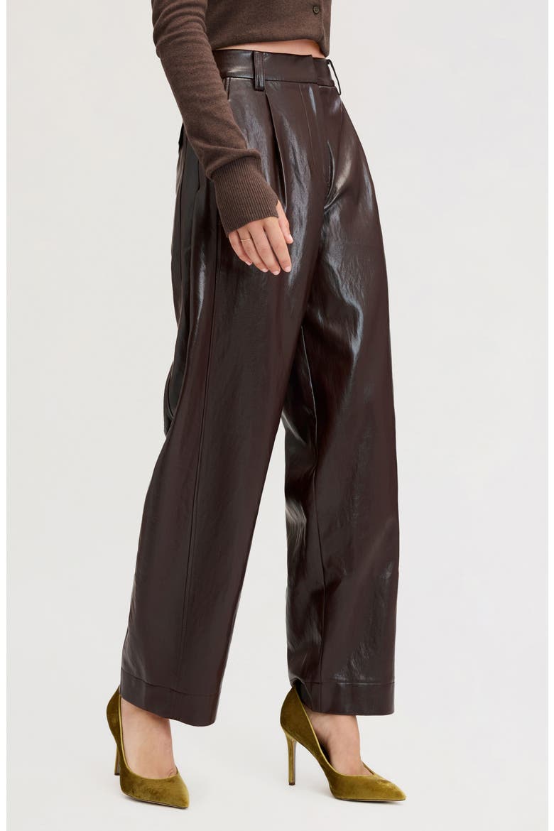 Faux Leather Barrel Leg Trousers, Alternate, color, DARK BROWN