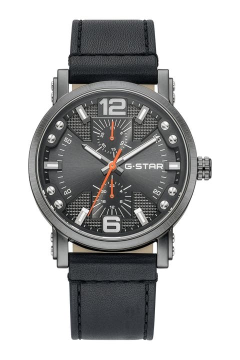 Rovic - 42mm, Gray Dial, Black Leather Strap Watch