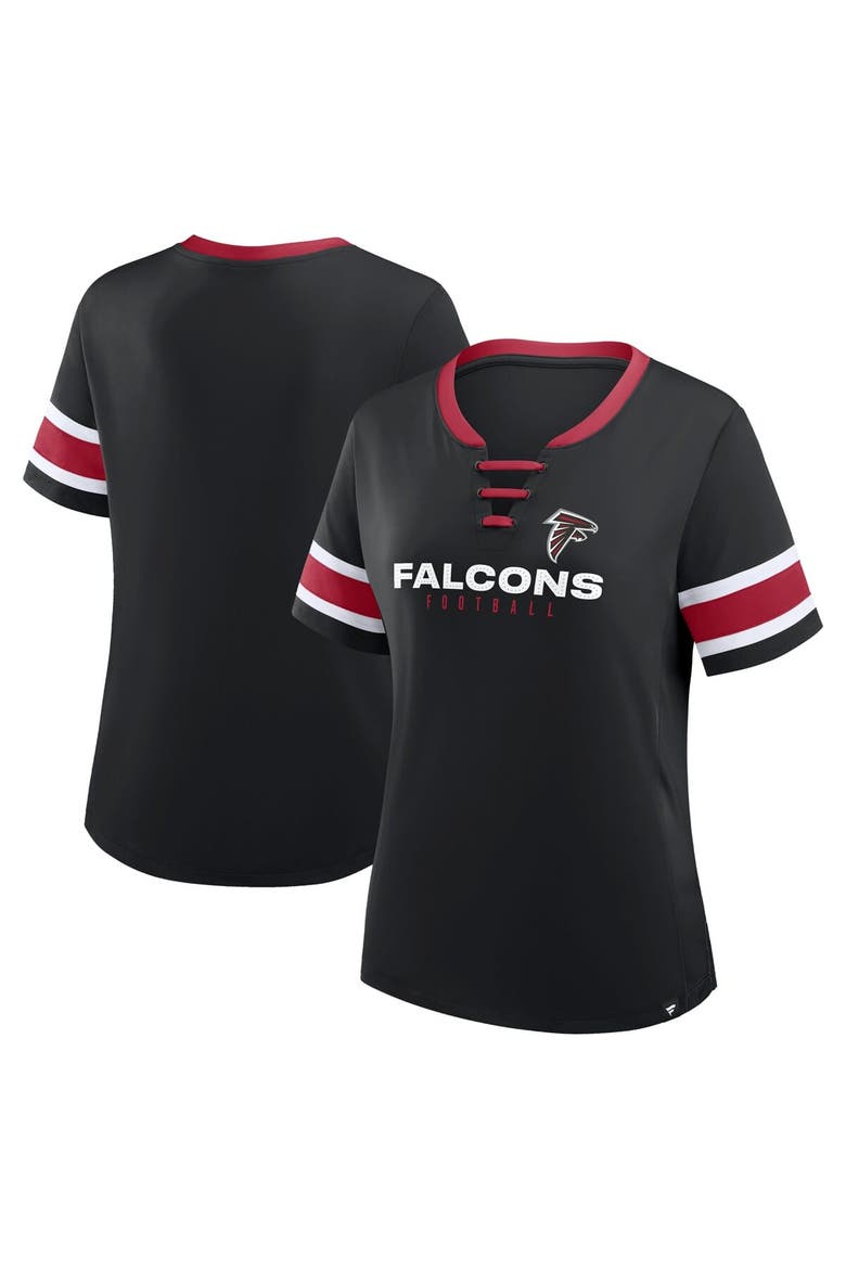 Women's Fanatics Black Atlanta Falcons Redzone Draw Play Athena Lace-Up T-Shirt, Alternate, color, Black