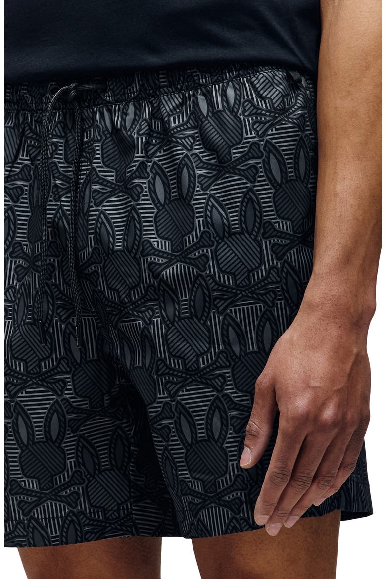 Reeves Bunny Print Swim Trunks, Alternate, color, BLACK