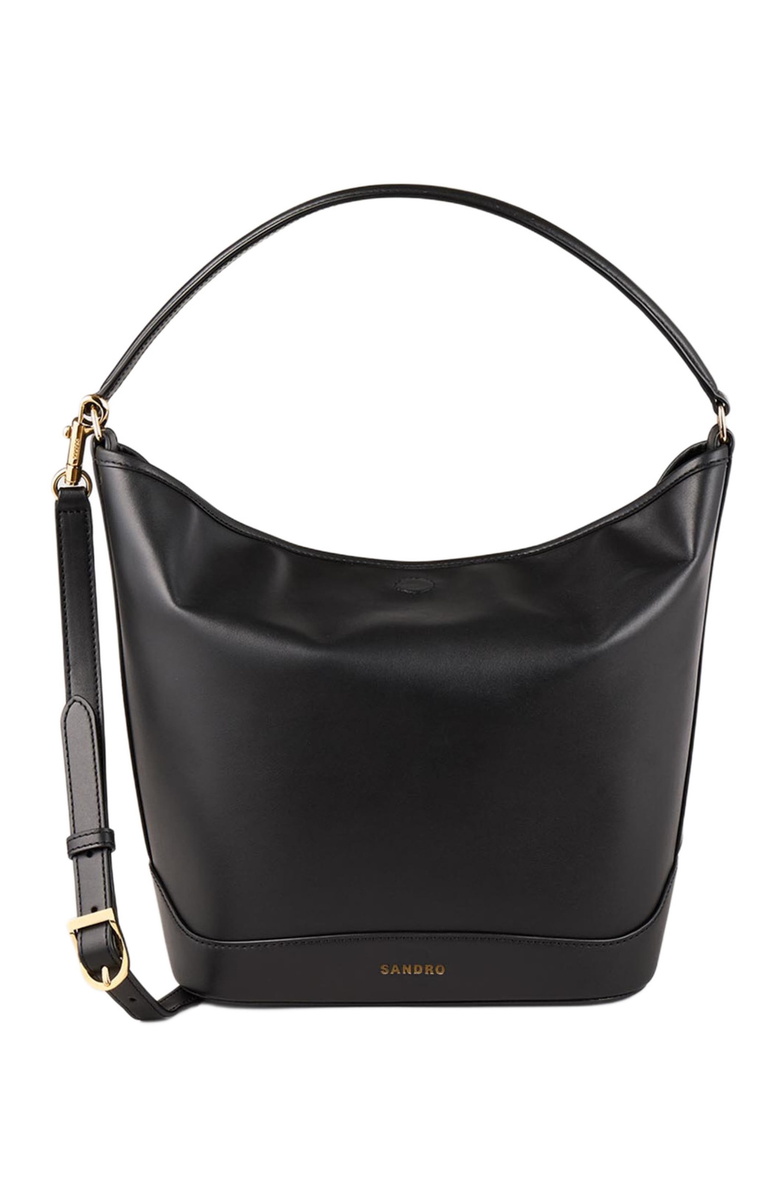SANDRO Leather bucket bag TANGOSO, Main, color, Black