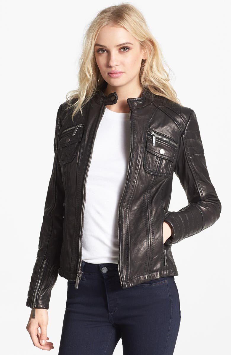 MICHAEL Michael Kors Quilt Trim Leather Scuba Jacket, Main, color,