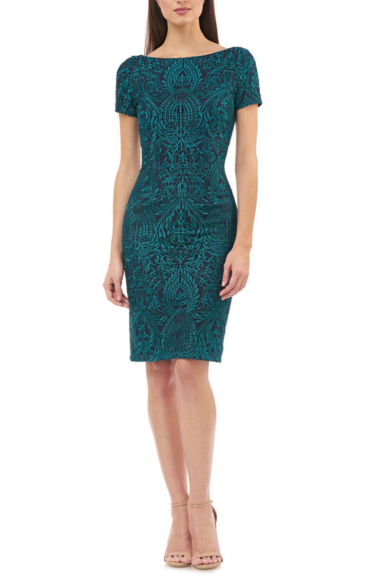 JS Collections Floral Embroidered Cocktail Dress, Main, color, 