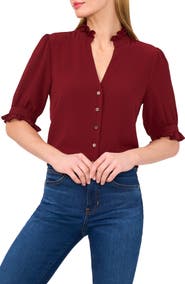 CeCe V-Neck Button-Up Shirt