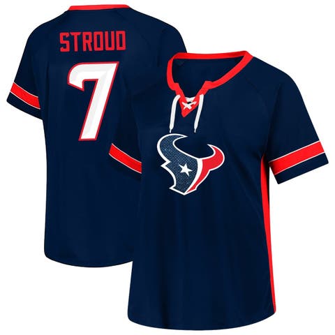 Women's Fanatics C.J. Stroud Navy Houston Texans Plus Size Name & Number Lace-Up T-Shirt