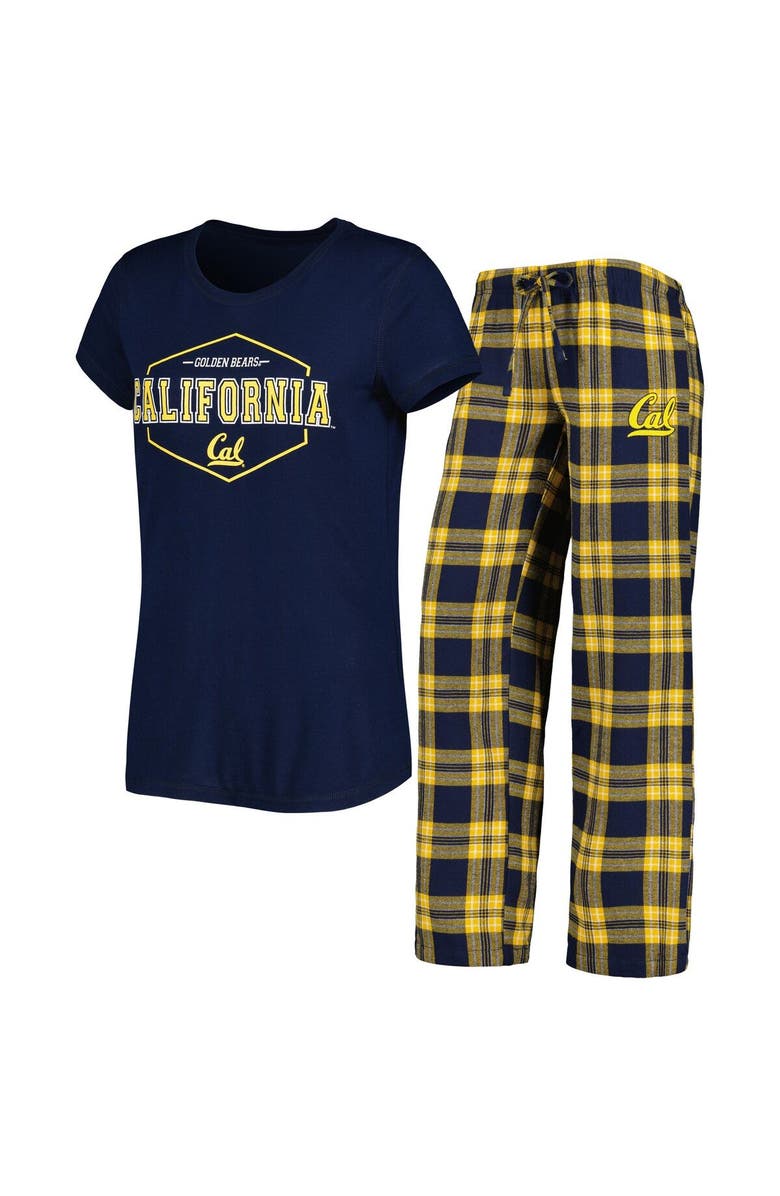 CONCEPTS SPORT Women's Concepts Sport Navy/Gold Cal Bears Badge T-Shirt & Flannel Pants Sleep Set, Main, color, 