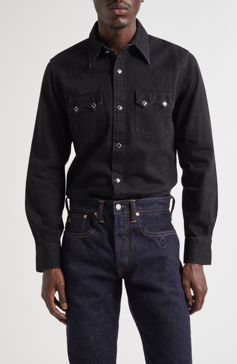 Slim Fit Denim Western Snap-Up Shirt