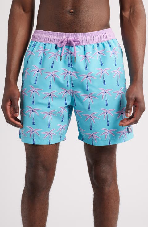 Palm Tree Print Swim Trunks