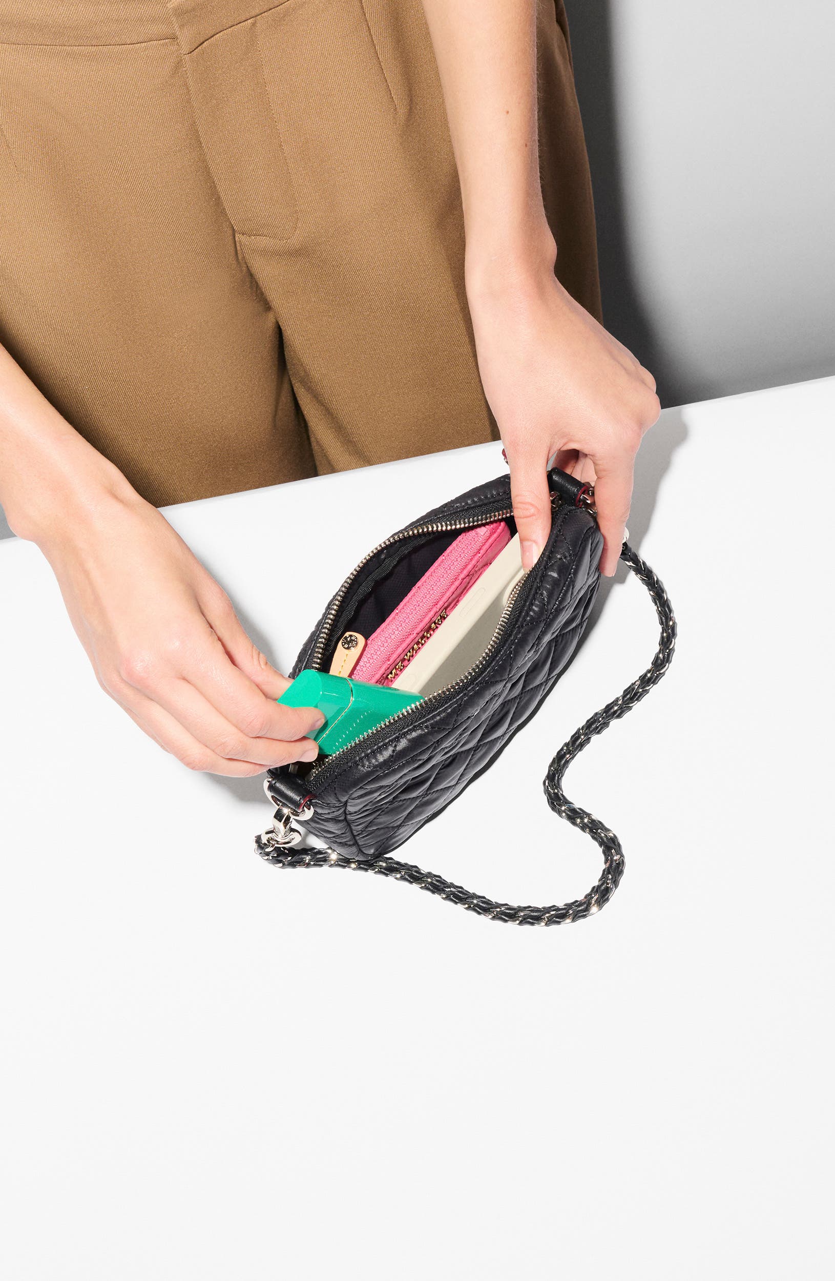 MZ Wallace Mini Crosby Quilted Nylon Crossbody Bag, Alternate, color, Black