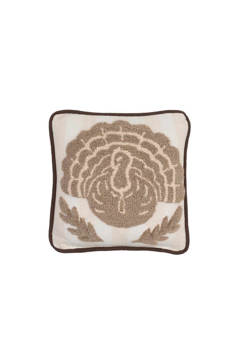 Turkey Tan Harvest Fall Hooked Throw Pillow 12" x 12", Main, color, Beige