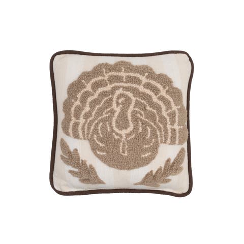 Turkey Tan Harvest Fall Hooked Throw Pillow 12" x 12"
