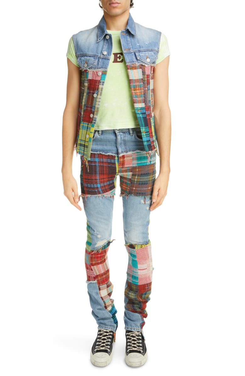 Acne Studios Ripped Mixed Media Wool Blend Jeans, Alternate, color, 