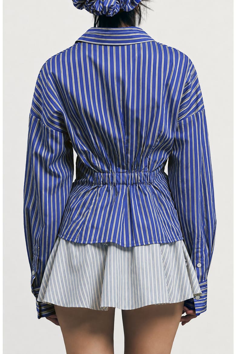 Hadley Pleated Stripe Cotton Blend Button-Up Top, Alternate, color, BLUE STRIPE