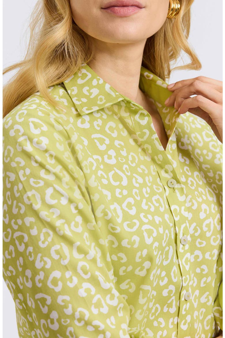 Margie Leopard Print Three-Quarter Sleeve Cotton Button-Up Shirt, Alternate, color, CHARTREUSE MULTI