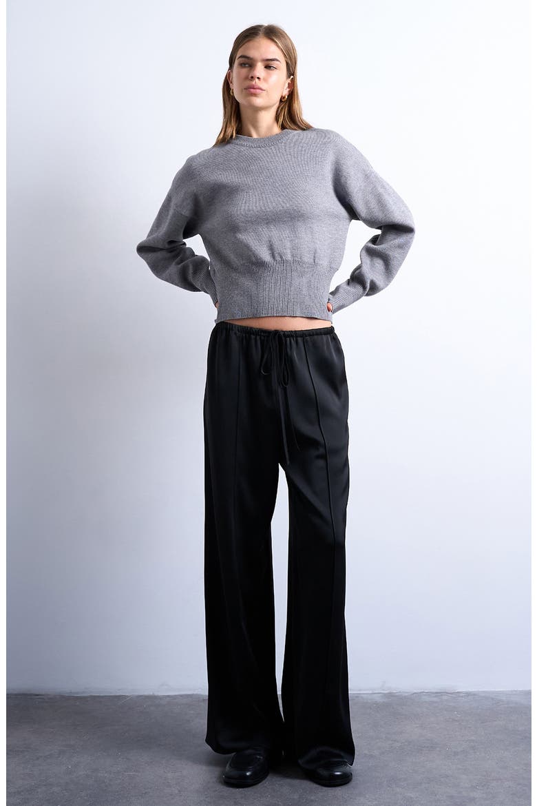 Satin Drawstring Wide Leg Pants, Main, color, BLACK