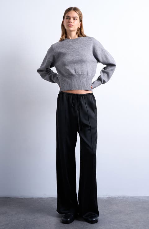 Satin Drawstring Wide Leg Pants