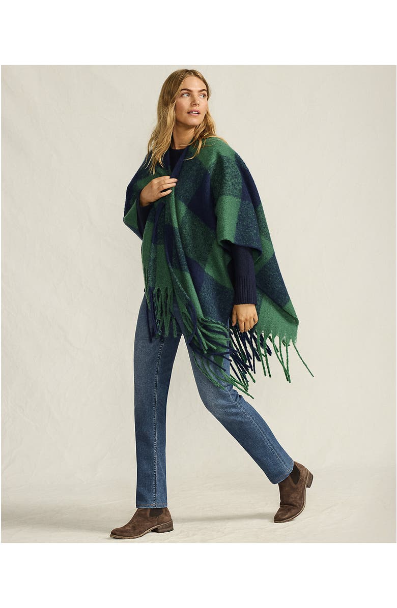 Lands' End Brushed Boucle Ruana, Alternate, color, Blue/Green Buffalo Check