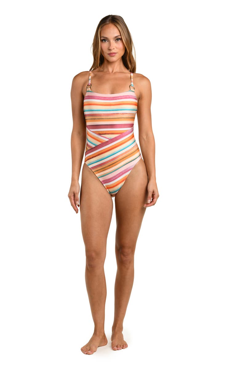 L'AGENCE Remi Watercolor Stripe One-Piece Swimsuit, Alternate, color, Pink Multi