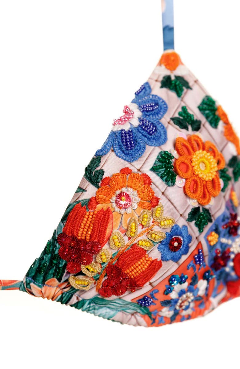 Agua Bendita Lolita Tile Hand Embroidered Triangle Bikini Top, Alternate, color,