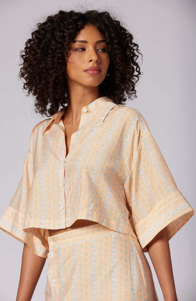 Joie Esther Print Crop Shirt, Alternate, color, Apricot Nectar Multi