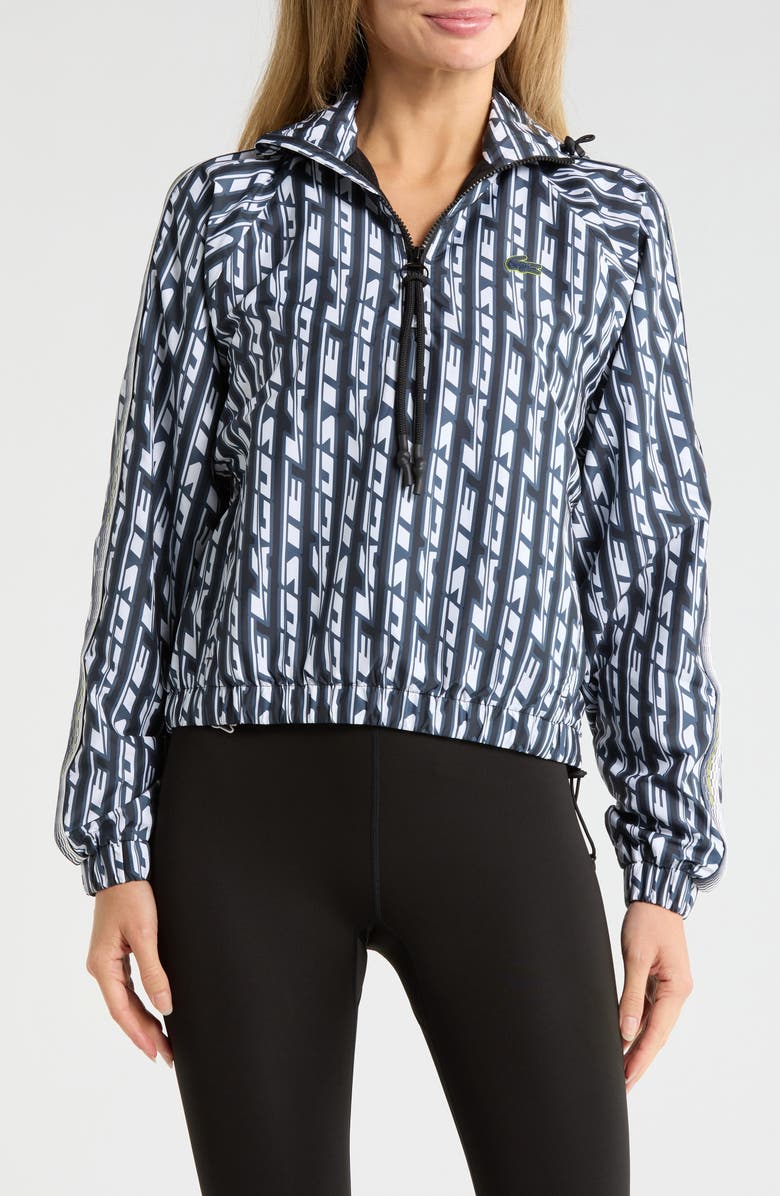 Lacoste Logo Print Half Zip Windbreaker, Main, color, Black/ Blue Night-White