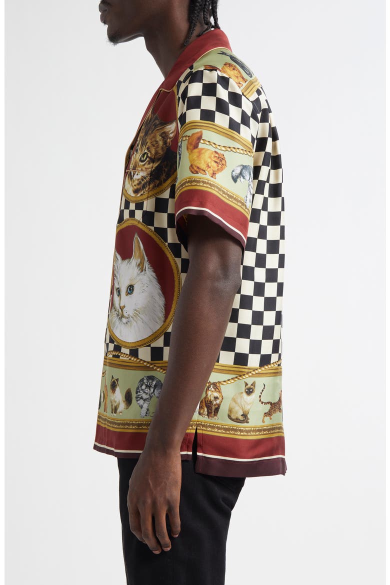 Cat Print Silk Camp Shirt, Alternate, color, GATTI