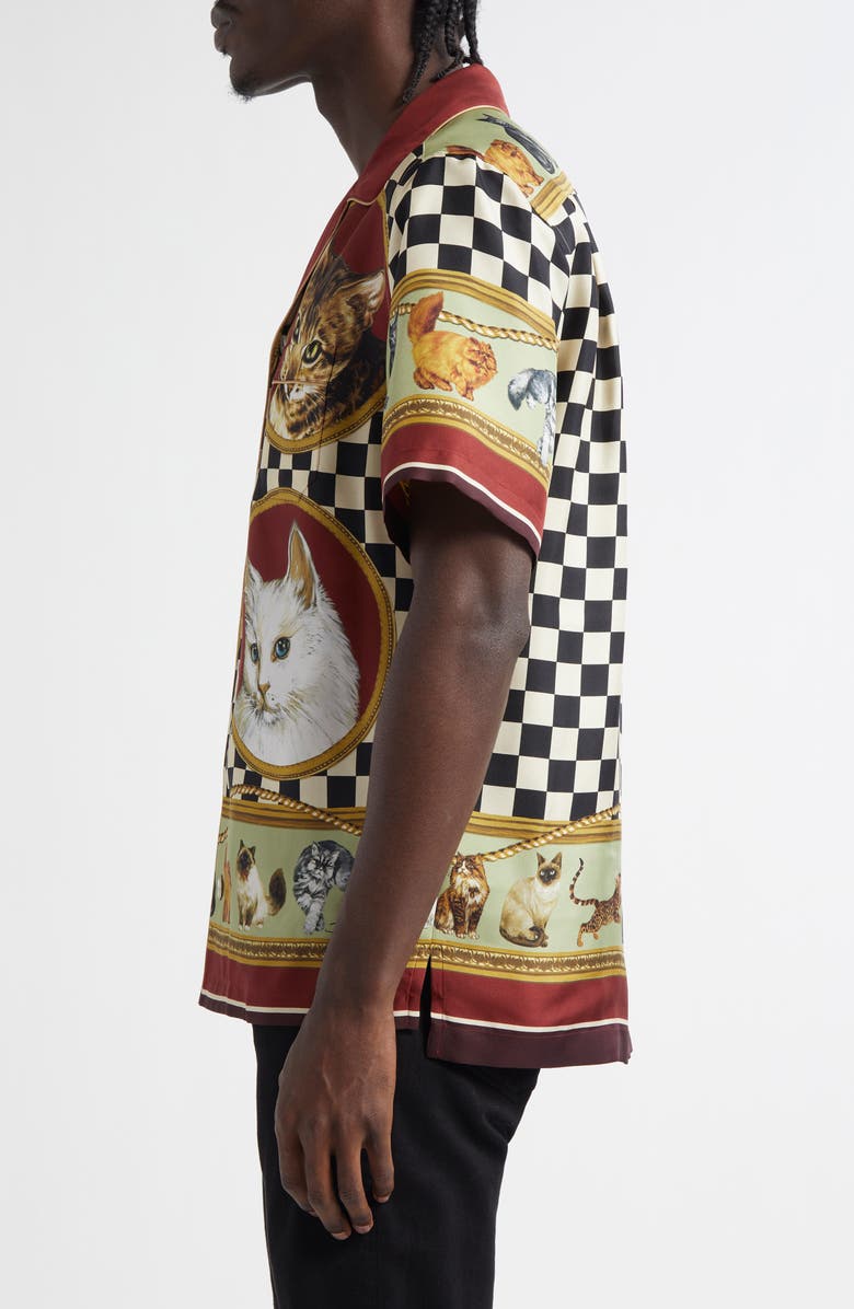 Dolce&Gabbana Cat Print Silk Camp Shirt, Alternate, color, Gatti