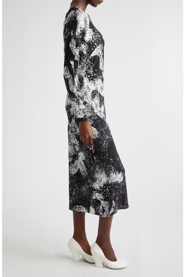 Davion Abstract Floral Long Sleeve Midi Dress, Alternate, color, BLACK