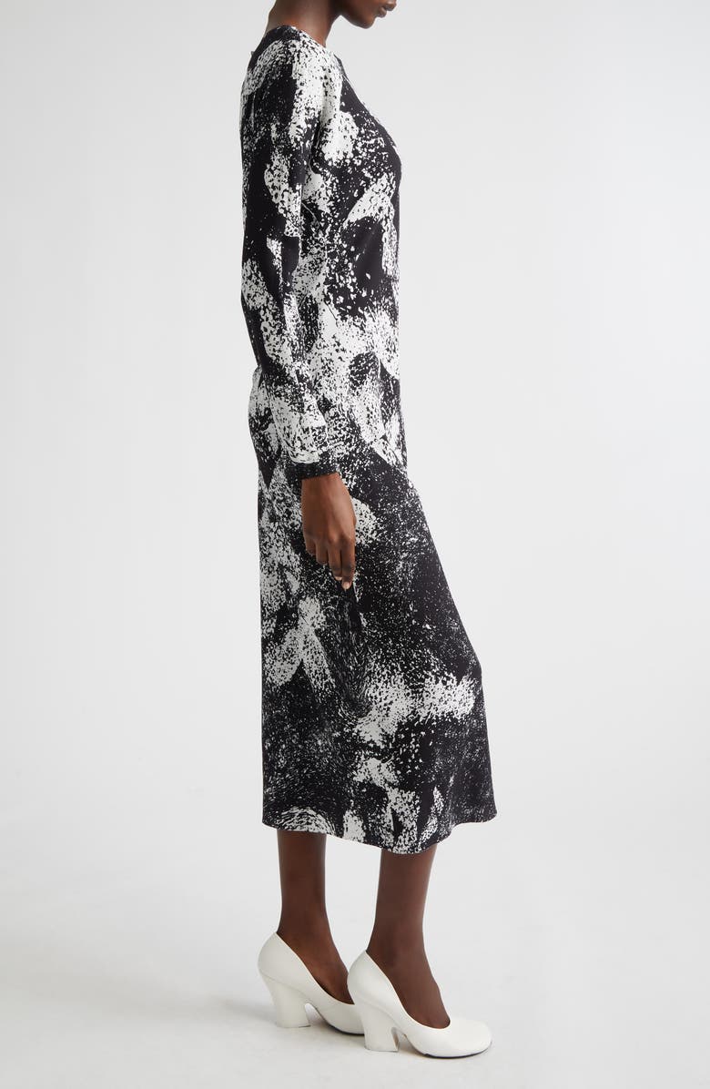 Dries Van Noten Davion Abstract Floral Long Sleeve Midi Dress, Alternate, color, Black